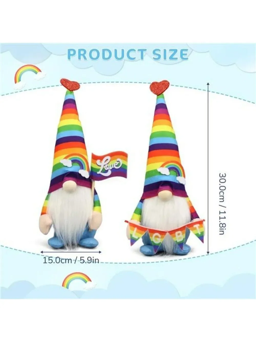 Pride Rainbow Gnome Plush Set LGBTQ Decor Gay Lesbian Gifts Home Office Shelf